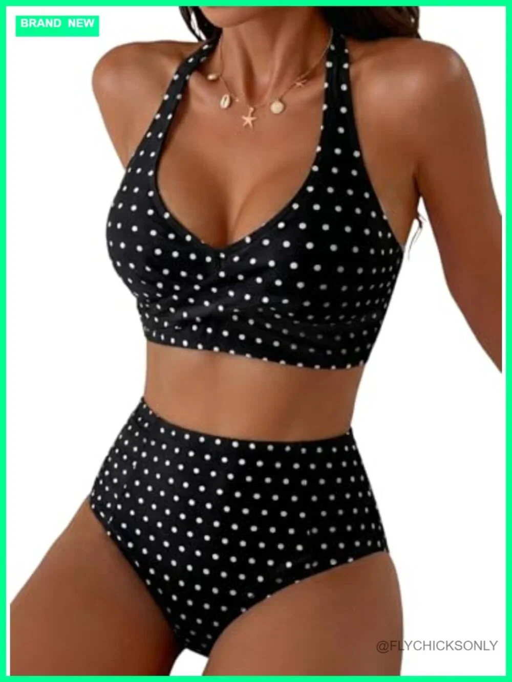 Women's High Waisted 2 Piece Halter Patch Pocket Stripe Bikini Set